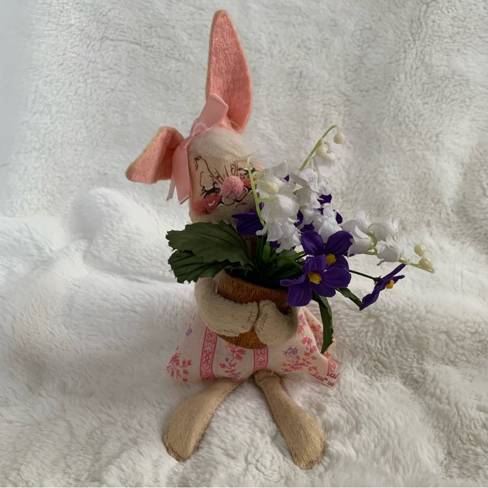 Vintage Annalee Bunny Doll Floral Dress Flower Pot Easter
